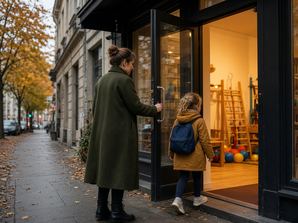 Elternteil und Kind kommen zum Kurs
